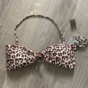 New with tags and never worn! J Crew leopard print knot front bikini top.